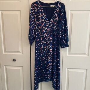 Eliza J Navy Blue Dotted Wrap Dress